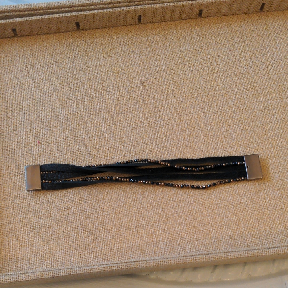 Chan Luu Style Black Leather Bracelet With Crystals